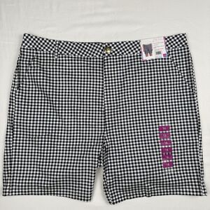 Stella Parker Women's Shorts 16 Stretch Navy Blue‎ Gingham Check Golf NEW $46